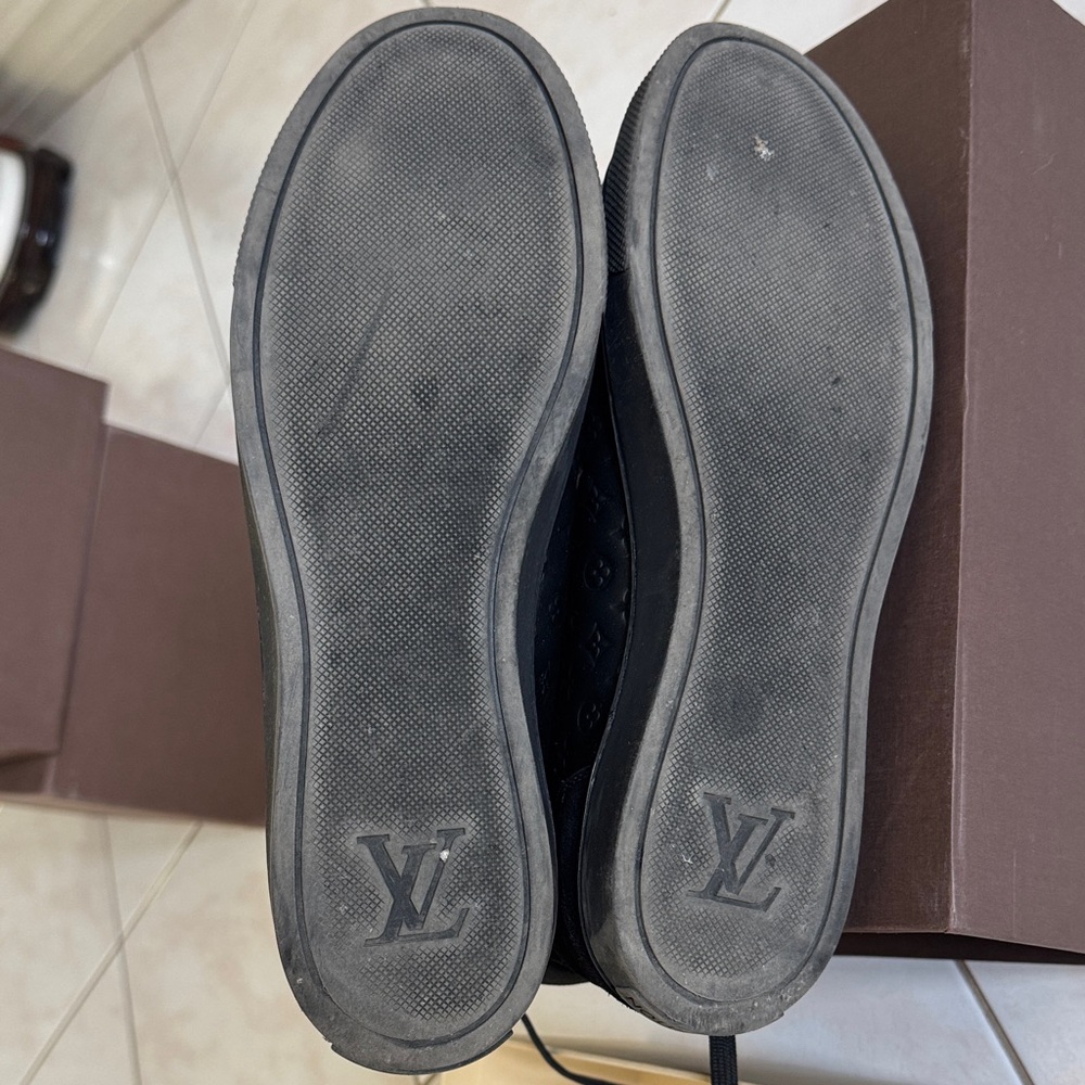 Louis Vuitton Black Monogram High-Top Sneakers with Gold Zipper - Picture 7 of 8